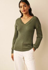 Next - V-NECK  - Pullover - khaki green Image miniature 1