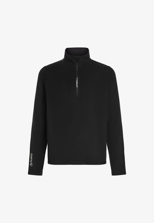 Il pullover in fleece nero presenta un col a zip a quarto, maniche lunghe e un logo Polartec sulla manica sinistra per isolamento e comfort.