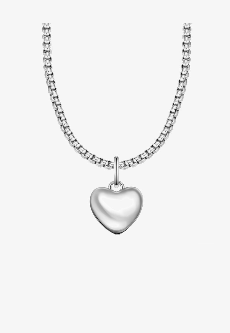 Strieborný retiazkový náhrdelník s hladkým, lešteným pendantom v tvare srdca. Retiazka obsahuje prepojené články, ktoré predvádzajú elegantný dizajn.