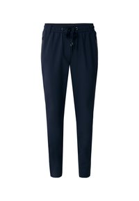 Pantalones de chándal navy con cintura ajustable, piernas ajustadas, dos bolsillos laterales con cremallera y una tela suave y elástica.