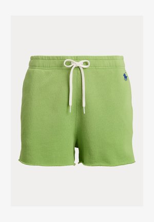 Heledast rohelistest soonikutest lühikesed püksid, millel on vöökohal valge pael ja paremal küljel väike sinine tikitud logo.