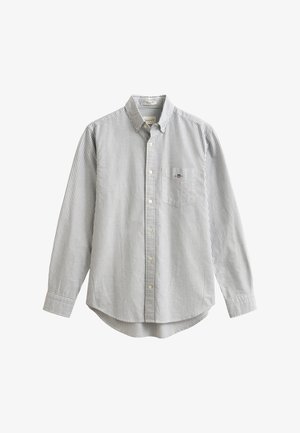 Gestreept overhemd met knopen in wit en lichtblauw, met een kraag, lange mouwen en een borstzak met logo. Gemaakt van zacht katoen.