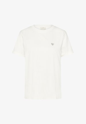 Bijela pamučna majica s kratkim rukavima koji su preklopljeni, s malim akcentom srca od rhinestona na lijevoj strani prsnog dijela. Jednostavan i klasičan dizajn.