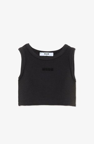 Top court noir sans manches avec encolure ronde et logo MSGM discret brodé au centre devant.