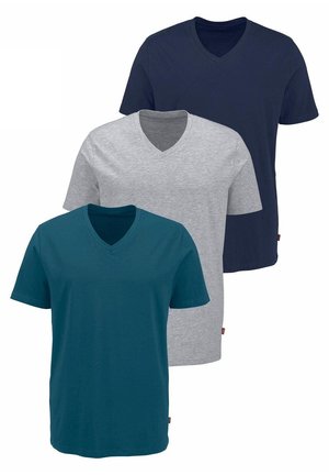 3 PACK - Basic T-shirt - petrol  navy grau meliert
