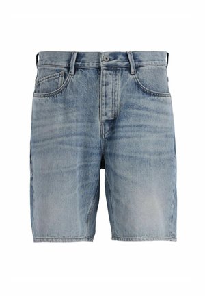 Denimshorts i ljusblått med rak skärning, fem fickor samt knäppning med knapp och dragkedja. Det slitna utseendet ger detaljer.