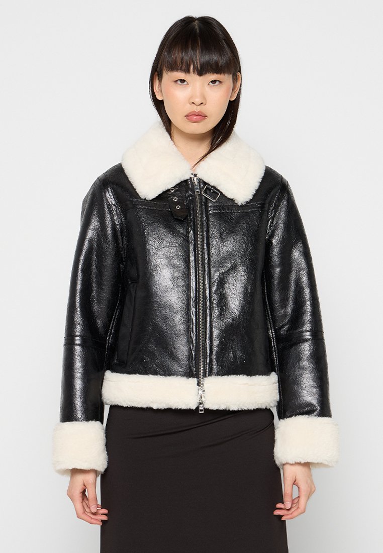 STAND STUDIO Imitatieleren jas zwart