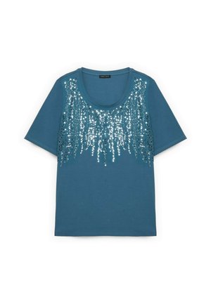 Fiorella Rubino, T-SHIRT CON PAILLETTES A CASCATA - T-shirt print - azzurro