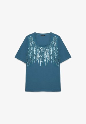 Fiorella Rubino, T-SHIRT CON PAILLETTES A CASCATA - T-shirt print - azzurro