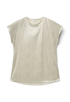 Top argentato metallizzato a maniche corte con vestibilità ampia, texture morbida e orlo arrotondato. Presenta un tessuto drappeggiato per un look rilassato.