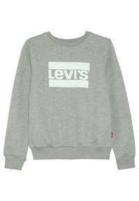 Felpa grigia chiara a maniche lunghe con polsini e orlo a coste, caratterizzata dal logo bianco "Levi's" centrato sul petto.