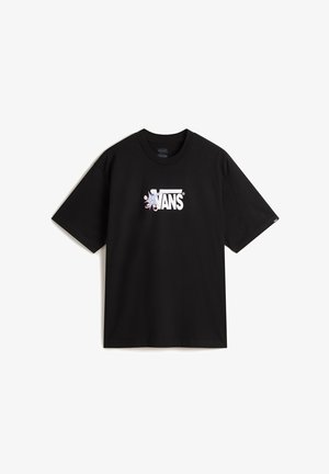 Czarna bawełniana koszulka z krótkim rękawem, z kolorowym graficznym logo na środku. Okrągły dekolt, klasyczny krój.