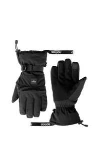 Zwarte geïsoleerde handschoenen met een getextureerde grip, verstelbare polsband, elastische boorden en een logopatch. Waterdicht materiaal en een gevoerde constructie.