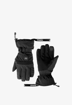 Zwarte geïsoleerde handschoenen met een getextureerde grip, verstelbare polsband, elastische boorden en een logopatch. Waterdicht materiaal en een gevoerde constructie.