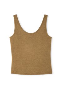 Top in cotone marrone senza maniche, realizzato in tessuto morbido, con scollo a barca e silhouette aderente. Design semplice con pochi dettagli.