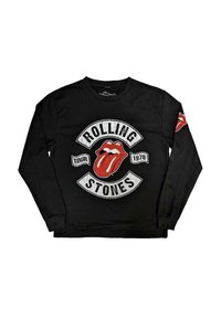 Black sweatshirt featuring a large Rolling Stones logo with red lips and tongue graphic, and "1978" text against a distressed circular design.