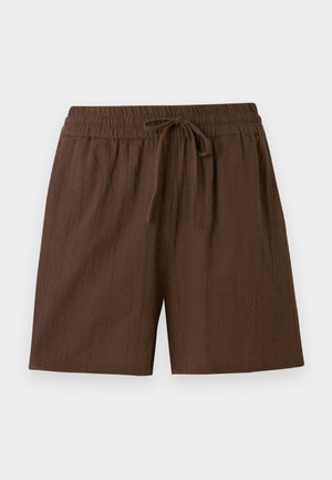 Shorts décontractés marron avec une taille élastique et un cordon de serrage, en tissu léger, adaptés aux temps chauds.