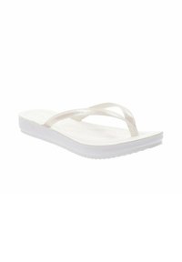 Infradito bianchi con una piattaforma bassa. Presentano sottili fasce lucide di un colore chiaro e una soletta testurizzata per una migliore aderenza.