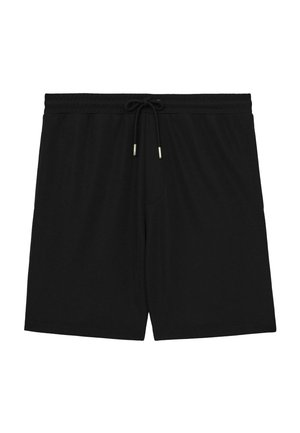 Shorts negri dintr-un material ușor, cu talie elastică și șnur. Prezintă un design simplu, fără decoratiuni.