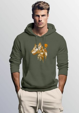 FASHION POLYGON  LUCHS WALD TIERE MOTIV STREETSTYLE - Hoodie - oliv