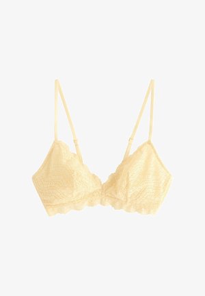 Kremfarvet blonde-bralette med justerbare tynde stropper og bølgekant, designet til let støtte og delikat stil.