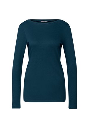 Maglia a maniche lunghe in verde scuro, realizzata in tessuto morbido. Presenta un collo rotondo e una vestibilità aderente. Colore semplice e uniforme, senza motivi.