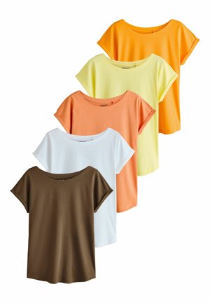 REGULAR FIT - V-NECK CAP SLEEVE T-SHIRT  . - T-paita - brown orange yellow white