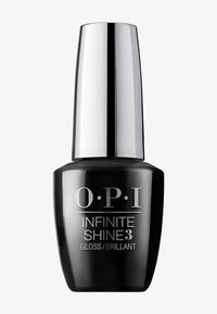 Black nail polish bottle with a glossy finish, silver cylindrical cap, and white text reading "OPI INFINITE SHINE 3 GLOSS/BRILLANT."