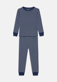 Navy- und weiß gestreiftes Schlafanzugset, bestehend aus einem Langarmoberteil mit Rundhalsausschnitt und passenden Hosen mit schmalen Bündchen. Weicher Stoff.