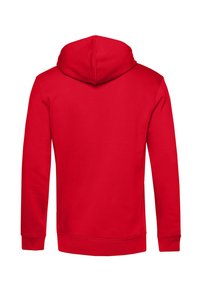 Rode hoody met lange mouwen, gemaakt van zacht materiaal. Voorzien van een kangoeroezak en ribgebreide manchetten en onderkant voor een strakke pasvorm.
