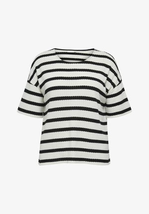 Svart och vit randig kortärmad topp med rund halsringning. Ribbad textur och lös passform. Rak fåll i botten.