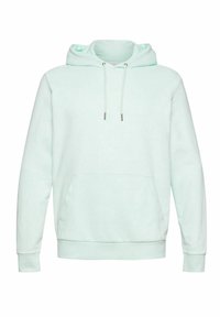 Sudadera verde menta de tejido suave, con un bolsillo delantero, cordones ajustables y puños y dobladillo acanalados.