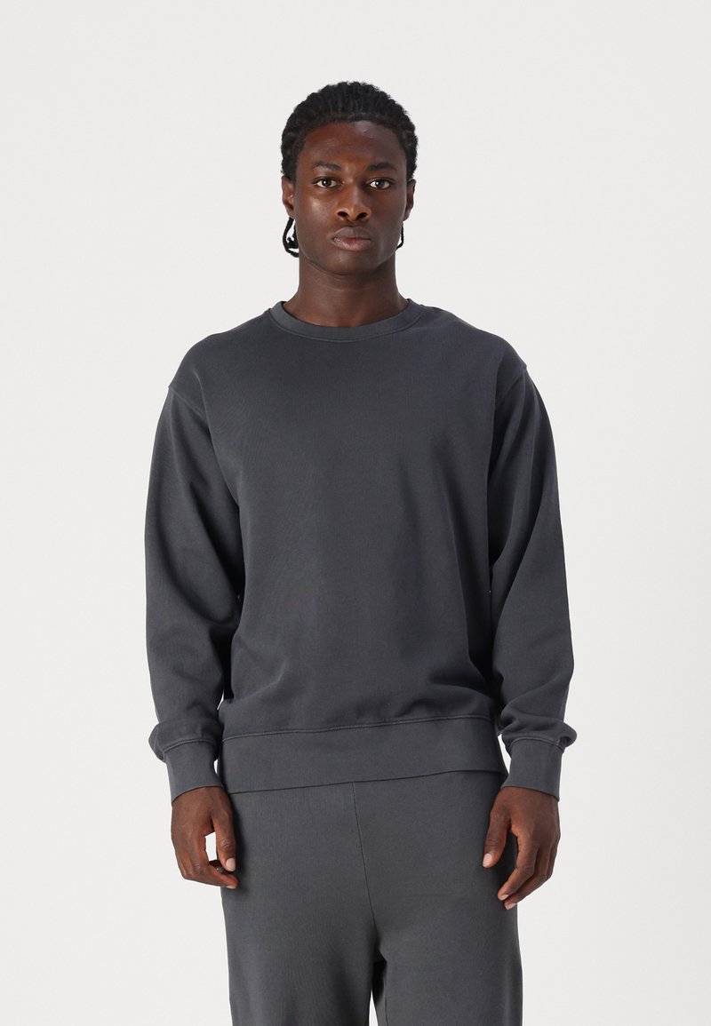 Grijze sweatshirt met ronde hals, gemaakt van katoenmix, met lange mouwen en geribbelde boorden. Zachte textuur met een ontspannen pasvorm.