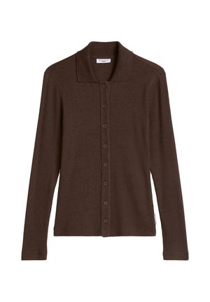 Marc O'Polo DENIM, MARC O'POLO DENIM JERSEYBLUSE SLIM AUS WEICHEM RIPPJERSEY - Strickjacke - espresso brown