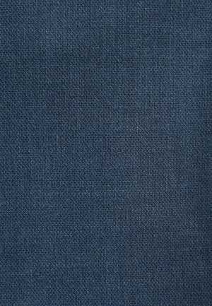 Tessuto blu scuro con una trama fine e uniforme, che mostra un sottile motivo di tessitura, adatto per abbigliamento o tappezzeria. Materiale morbido e resistente.