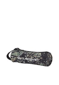 Etui gemaakt van duurzaam stof met een zwart-groen camouflagedessin, ritssluiting en een handvat aan de zijkant voor gemakkelijk dragen.