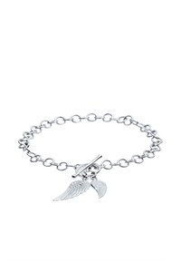 Silberne Kettenarmband mit zwei flügelartigen Charms, einem Toggle-Verschluss und einer polierten Oberfläche. Schlichtes und leichtes Design.