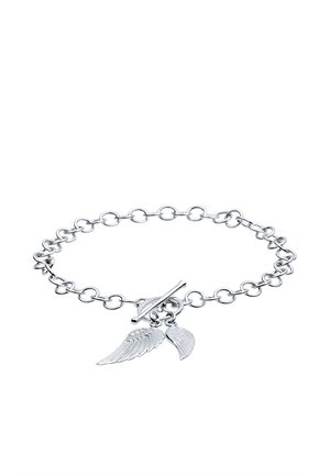 Sølv kædearmbånd med to vingeformede charms, en toggle-lås og en poleret finish. Simpelt og let design.