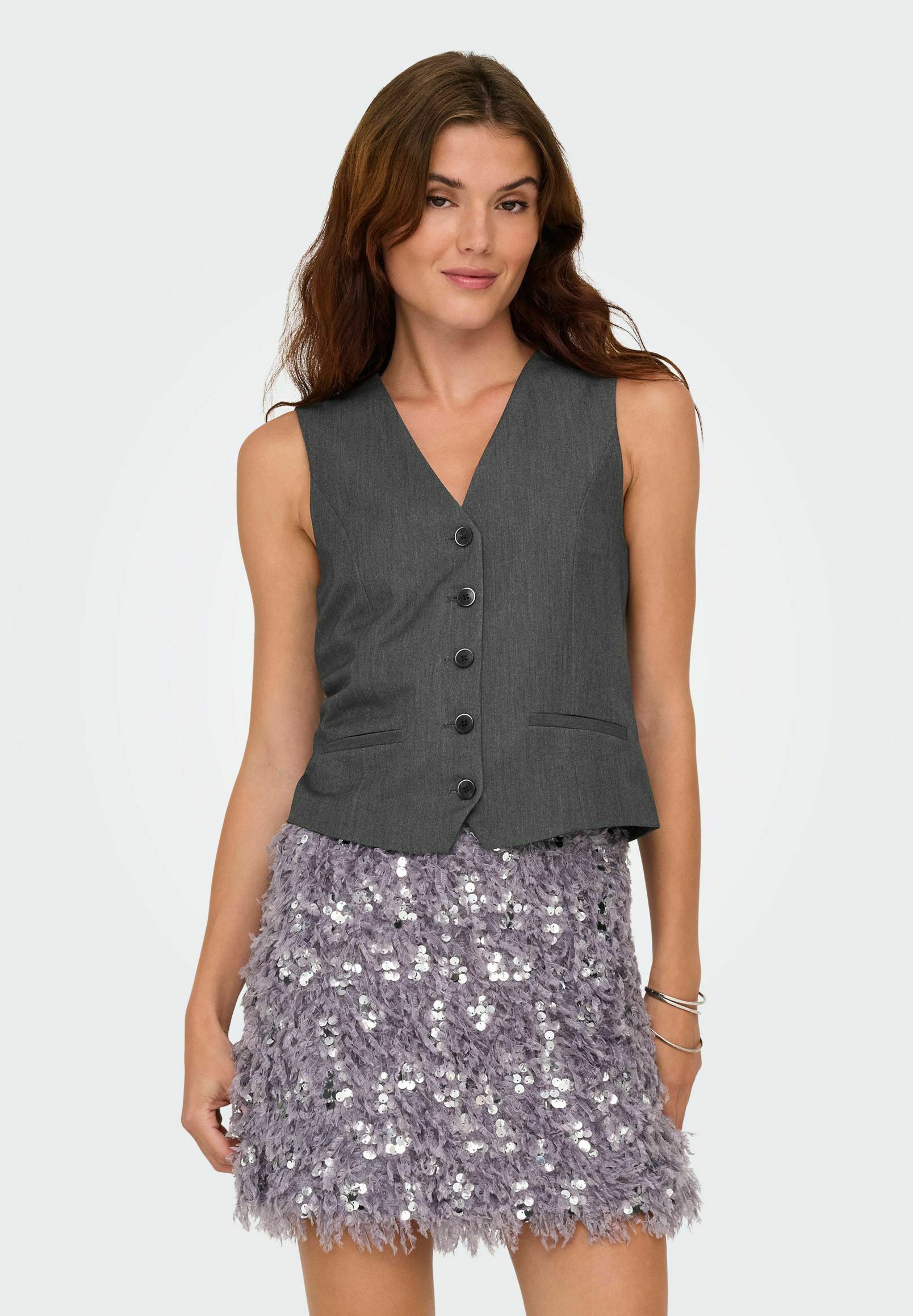 ONLY Waistcoat dark grey melange/mottled dark grey Zalando