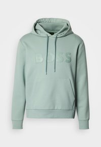 Φωτεινό πράσινο hoodie με τσέπη καγκουρό, κορδόνι κουκούλας και ανάγλυφο λογότυπο «BOSS» στο μπροστινό μέρος. Διαθέτει ριμπ μανσέτες και τελείωμα.