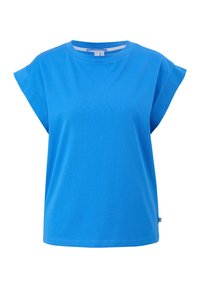 Niebieska koszulka z krótkim rękawem wykonana z miękkiej bawełny, z okrągłym dekoltem i luźnym krojem, z minimalną ilością szwów oraz detalem w postaci bocznej metki.