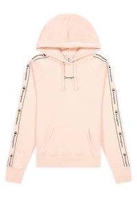 Felpa con cappuccio rosa dotata di tasca a marsupio. Presenta nastro con logo "Champion" nero lungo le maniche e logo ricamato sul petto.