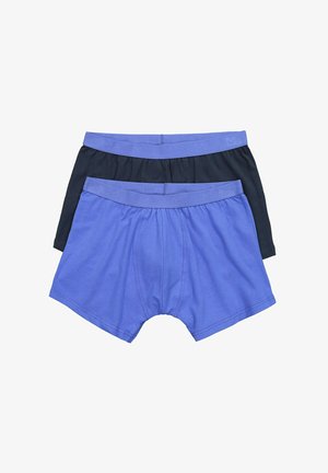 Dos bóxers para hombre apilados, uno en negro sólido y otro en azul sólido, ambos con cintura elástica.