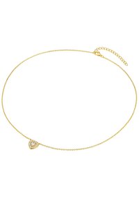 Kuldne kaelaketiga, südamekujulise ripatsiga, mille keskel on ringikujuline kivi, ümbritsetud väikeste aksessuaaridega. Reguleeritav pikkus.