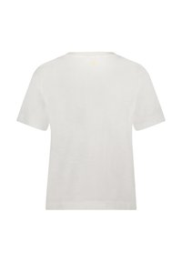 Witte t-shirt met korte mouwen en een ronde hals. Zachte, lichte stof met een licht gestructureerde afwerking. Eenvoudig, strak design.
