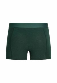 Boxers pour hommes vert foncé avec une large ceinture et des coutures plates, présentés sur un fond blanc.