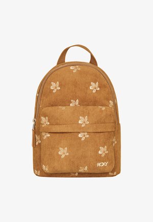 Cordura-Rucksack in warmem Braunton, mit floralen Stickereien, einer Fronttasche und LOGO-Details. Der Rucksack verfügt über eine abgerundete Oberseite und Stoffträger.