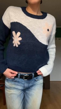 ONLY ONLFREESIA FLOWER O NECK  - Trui - night sky/cloud dancer/pink