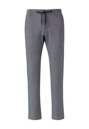 Graue Jogginghose mit strukturiertem Strickdesign, elastischem Bund und externem Kordelzug. Gerade geschnitten ohne sichtbare Muster oder Beschläge.
