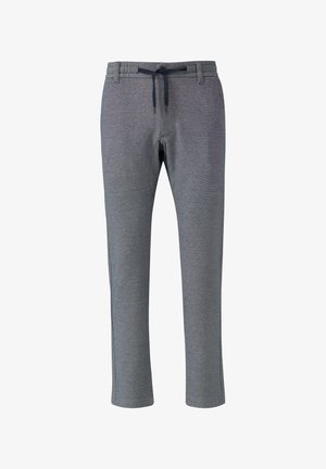 Graue Jogginghose mit strukturiertem Strickdesign, elastischem Bund und externem Kordelzug. Gerade geschnitten ohne sichtbare Muster oder Beschläge.